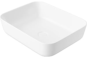 Eridanus Vasque rectangulaire à poser pour salle de bain, lavabo carré en porcelaine vitreuse, lavabo en céramique pour toilettes, vestiaires, meuble de toilette, blanc brillant, 500 x 390 x 140 mm