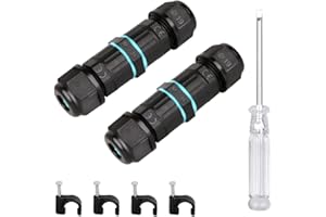 Waterproof Outdoor Cable Connector Zevnico IP68 Cable Connector, 3 Pole Waterproof Connectors for Outside Cables, Inline Electric Cable Connector 2 Way External Sleeve Coupler Ø 4mm-8mm (Pack of 2)