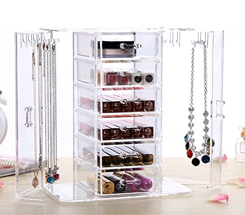 Schmuckkasten aus Acryl Schmuckaufbewahrung mit 6 Fächern und 2 Seitentüren mit Kettenhaken Kosmetik Aufbewahrungsbox von der Marke MyBeautyworld24 - 4