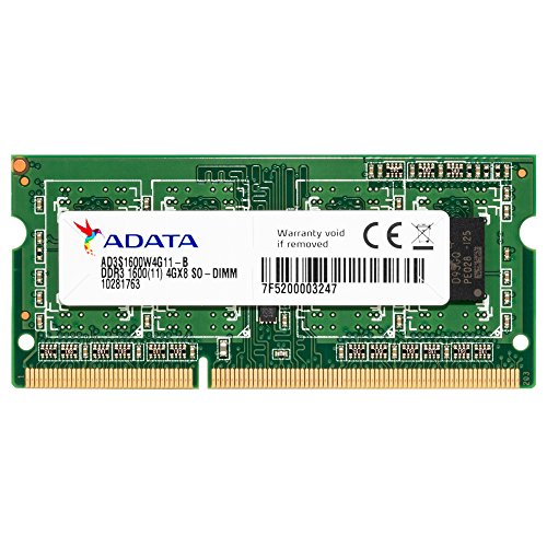 ADATA DDR3, 1600MHz 204-Pin, SO-DIMM, 4GB 4GB DDR3 1600MHz módulo de - Memoria (1600MHz 204-Pin, SO-DIMM, 4GB, 4 GB, 1 x 4 GB, DDR3, 1600 MHz, 204-pin SO-DIMM, Verde)