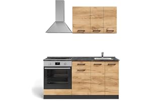 ‎VICCO Vicco Singleküche R-Line, Goldkraft Eiche/Anthrazit, 160 cm mit Herdumbauschrank und Spüle mit AP