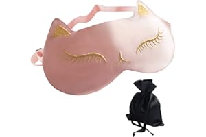 dressfan Masque de Sommeil Chat Masque de Nuit Soie Naturelle Occultant Masque pour les yeux pour Dormir Masque de Voyage avec Sangle Réglable pour Femmes et Hommes,Rose