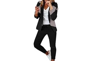 HANXIULIN Langarm Blazer Damen Elegant Blazer Jacke Temperament Business Outfit Bekleidung Hosenanzug Blazer Hose -Teiler Anzugjacke Knopfleiste Kurzmantel Tunika Tops