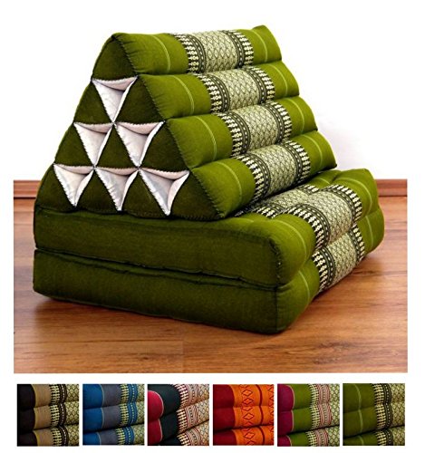 Kapokkissen der Marke Asia Wohnstudio, Thaikissen aus Thailand, Thaikissen mit 2 Auflagen, Dreieckskissen bzw. Triangelkissen als Jumbo XXL Sitzkissen und Thaimatte (grün)