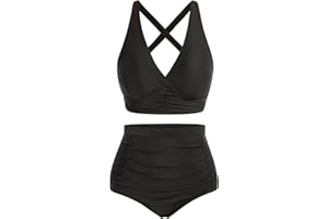 Hanna Nikole Damski zestaw bikini z wysokim stanem, marszczony strój kąpielowy push-up, kontrola brzucha, dwuczęściowy strój kąpielowy