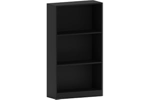 Vida Designs Cambridge 3 Tier Medium Bookcase, Black Wooden Shelving Display Storage Unit Office Living Room Furniture