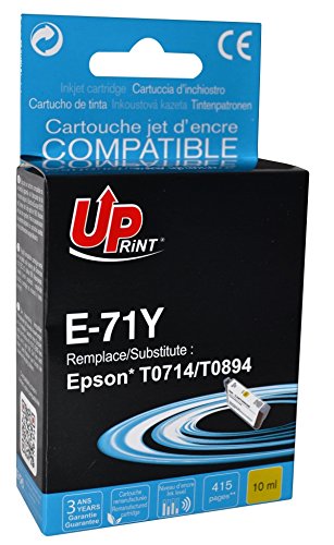 Cartouche compatible EPSON T0714/ T0894 - Jaune - marque : UPrint E-71Y - Imprimantes : STYLUS D120 / STYLUS D78 / STYLUS D92 / STYLUS DX4000 / STYLUS DX4050 / STYLUS DX4400 / STYLUS DX4450 / STYLUS DX5000 / STYLUS DX5050 / STYLUS DX6000 / STYLUS DX6050 / STYLUS DX7000F / STYLUS DX7400 / STYLUS DX7450 / STYLUS DX8400 / STYLUS DX8450 / STYLUS