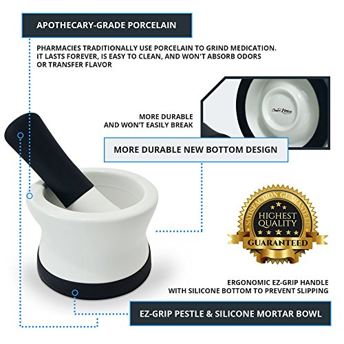 EZ-Grip Mörser und Stößel aus Keramik und Silikon Mit Abnehmbarem Rutschfesten Silikon-Fuß – Spülmaschinenfest von Cooler Kitchen - 4