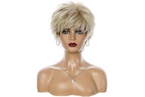 CGVG Perücke Damen Natürliche Kurze Lockige Perücke Frauen Kurzhaarperücke Geschichtete Flauschige Kurzperücke Synthetische Hitzebeständige Kunsthaare Tägliche Gebrauch Party Karneval (Blond)