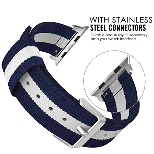MoKo Correa para Apple Watch 42mm - Adjustable Reemplazo Band Deportiva con Fino Tejido de Nil  n para Apple Watch 42mm SERIES 1   2   3  2015   2016   2017  Nike  Todos los modelo  Azul Blanco