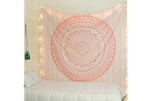 Popular Handicrafts Tapestry Wall Hanging Hippie Ombre Mandala Bohemian Hippy Intricate Indian Tapestries Bedspread 84 x 90 Inches (215cm x 230cm) Coral Peach