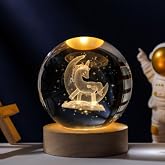 Coverzone Glass Globe with Wooden Stand Illuminated Eye-Tiring Moon Motif Desktop Lighting Night Light Decorative Children's Room Living Room