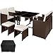 Produktbild TecTake Poly Rattan Sitzgruppe Cube | Schutzhülle & Edelstahlschrauben | 4 Stühle 1 Tisch 4 Hocker - Diverse Farben (Mixed-Braun | Nr. 402826)