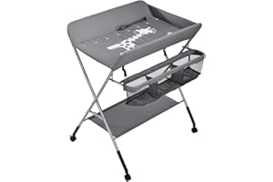 BELFOYER Tavolo per pannolini pieghevole, tavolo da pranzo e portatile, tavolo da pranzo mobile con 4 ruote e imbracature, 80 x 65 x 99 cm, grigio
