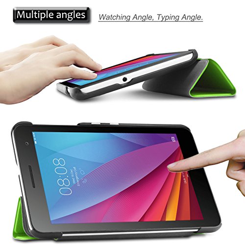 Infiland Huawei MediaPad T1-701W Hülle Case-Ultra Dünn Tri-Fold Muschel PU Leder Ultra Schlank Superleicht Ständer Shell Cover Schutzhülle Etui Tasche für Huawei MediaPad T1-701W 8GB (7.0 Zoll) Tablet-PC(Grün) - 3