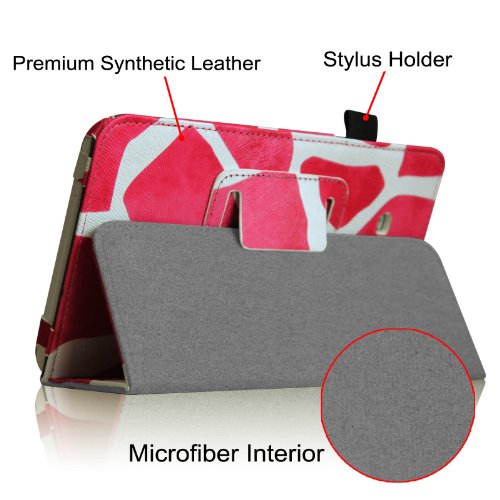 [Eckenschutz] Fintie Samsung Galaxy Tab 3 7.0 Lite T110 T111 T113 T116 Hülle Case – Slim Fit Folio Bookstyle Kunstleder Schutzhülle Cover Tasche mit Ständerfunktion für Tab 3 Lite 7.0 Zoll Tablet, Giraffe Pink - 6