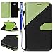 Produktbild FESELE Vintage Lederhülle für [Samsung Galaxy J7 2017] Flip Case, Color Blocking Hülle Leder Tasche Abdeckung für Samsung Galaxy J7 2017 Frosted effects Strap Lanyard Design Brieftasche Kartenfach Ledertasche Handyhülle mit Standfunktion und Magnetverschluss Wallet Klapphülle Cover für Samsung Galaxy J7 2017 + Blau Eingabestift Stylus Touch Pen-schwarz + Grün