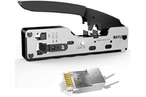 MAYLINE-TECH MAYLINE Crimper RJ45 CAT5 CAT6 Network Crimping Tool, Cable Tester Repair Tool Wire Ethernet Stripping Cutter, Coax Crimp Plug Punch Down Data Detector Stripper(White)