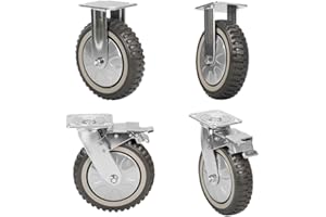ybaymy 200mm Castors 4 Pack Solid Rubber Industrial Castors, 2 Locking Swivel Casters + 2 Fixed Caster Wheels with Brake 360 Degree Trolley on Wheels up to 1000kg for Furniture and Workbench