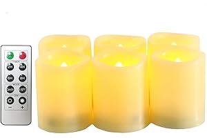 Erosway Świece LED, realistyczne, migoczące bezpłomieniowe podgrzewacze z pilotem zdalnego sterowania, timer 2/4/6/8, 300 godzin świecenia bez przerwy, 6 sztuk/opakowanie (bursztyn)
