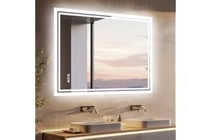 LUVODI Lustro łazienkowe LED z podświetleniem: 60 x 80 cm, lustro łazienkowe z włącznikiem dotykowym, bez zaparowania, możliwość ściemniania, lustro do makijażu