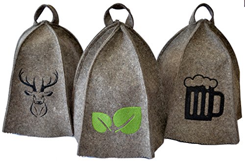 hochwertige Saunamütze / Saunahut / Saunakappe aus Filz (Sauna Zubehör) Hut Mütze Kappe Kopfbedeckung für die Sauna (Birkenblatt) - 6