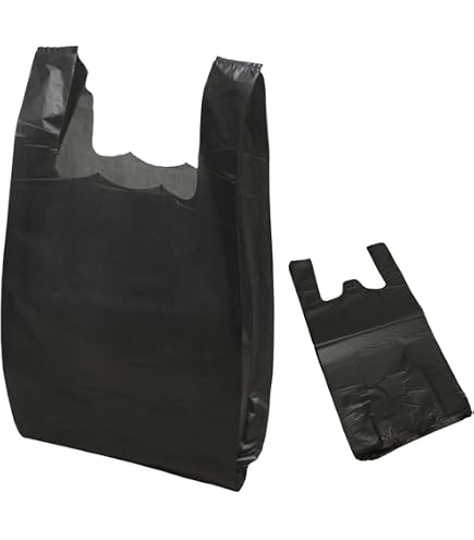 100 Strong Black Bottle Carrier Bags - 8x13x18 Inch Vest Style Poly Bags For Wine, Beer, Drinks