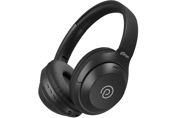 pTron Studio Classic w/ 75Hrs Playtime, Wireless Over Ear Headphones w/HD Mic & TruTalk AI-ENC Calls, Low-Latency Game & Music, Deep Bass, BT5.4, Dual