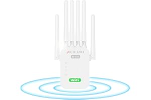 JICICUXI WLAN Verstärker, WLAN Repeater mit 6 Antennen, WiFi Repeater für 5.000 m² Abdeckung & 50 Geräte, LAN-Anschluss, Access-Point-Modus, Mondweiß