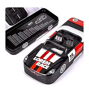 Vikas gift gallery Car Shape Printed Metal Pencil Box for School Kids with Moving Wheels