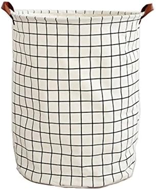 Canvas Laundry Basket Storage Bag Toy Organizer with Leather Strap 40cm*50cm - Lattice - by Migaoeco