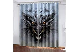 CTQTZ Drachen Vorhänge Blickdicht alte Kreaturen Verdunkelungsvorhänge Mit Ösen 264x240 cm (BreitexHöhe) 2er Set Gardinen für Dekoration Kinderzimmer