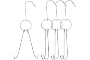 ONEBO 4 Pezzi ganci per carne,Ganci Macellaio,Ganci per carne per affumicare,Ganci doppi rotanti,per appendere cervi, manzo, pesce, merluzzo, pancetta, barbecue, grill