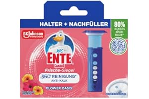 ‎WC-ENTE WC-Ente Frische-Siegel Starter-Set (inkl. 1 Nachfüller), körbchenloser WC-Reiniger, Blüten-Oase, 36 ml