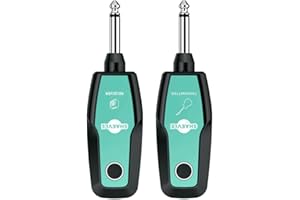 SHAEVLE Kabelloses Gitarrensystem 2,4 GHz, Wiederaufladbarer Gitarr Drahtlos Sender Empfänger, 30M Reichweite, Automatische Frequenzanpassung, für Gitarre, Bass und E-Instrumente