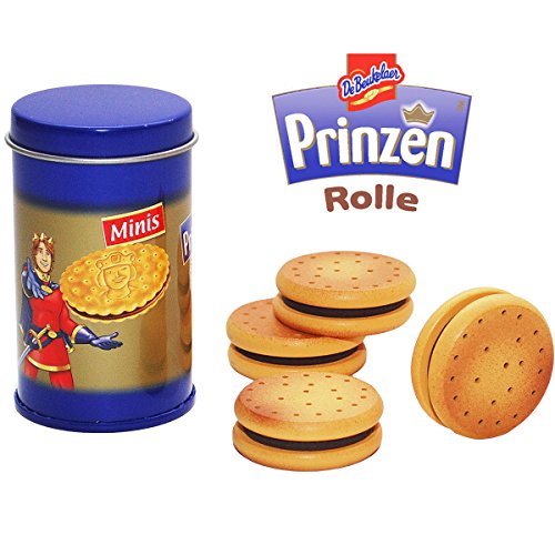 Preisvergleich Produktbild Metalldose Prinzenrolle mit Holzkeksen, 7x3cm: Kaufladen Zubehör Lebensmittel Dosen Kaufmannladen Spielküche Zubehoer