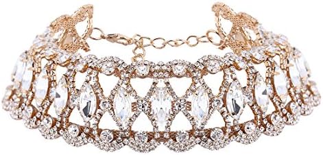 Jinberry Vintage Rhinestone Choker Necklace / Retro Elegant Adjustable Choker for Women Ladies - Golden