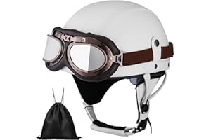 BDTOT Casque de Moto Vintage Cuir Retro Vintage Scooter Open Face Demi Casque de Cuir avec UV Lunettes Certifié ECE Bols pour Homme et Femme Adultes Demi-Casques avec Sac de Rangement