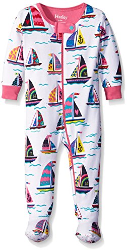 Hatley Baby-Girls Infant Footed Coverall -Patterned Sailboats Footies, Multicoloured (White), 6-12 Months