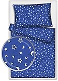 Kinderbettwäsche Mond und Sterne 2-tlg. 100% Baumwolle 40x60 + 100x135 cm mit Reißverschluss