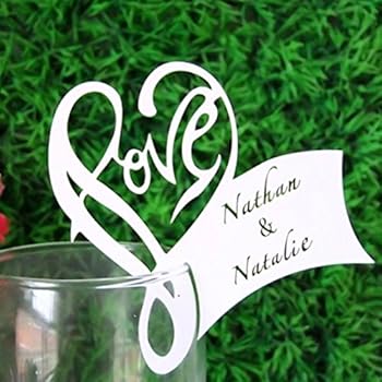 50 Segnaposto Per Matrimonio A Forma Di Cuore Con Cuore Ritagliato – Biglietti Eleganti Per Bicchiere Di Vino, Bianco, Decorazioni Tavolo Festa - 4
