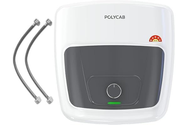 POLYCAB Superia DLX 5-Star 15 Litre Water Heater (Geyser) Free Connecting Pipe 7-Year Tank Warranty by POLYCAB Anti Rust Glass Line Tank, Temperature Control Knob, Shock Resistant White