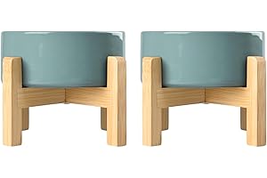 SPUNKYJUNKY Juego de Cuencos elevados de cerámica para Perros con Soporte de bambú para Perros y Gatos (1800 ml, Verde Oscuro)