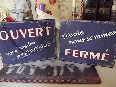 Antic Line Plaque "Ouvert-Fermé" bleue sur chaînette