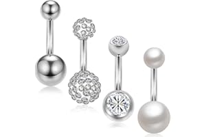 LJFEA Piercing de ombligo curvo Banana Baretta unisex de acero inoxidable plata, set de 4