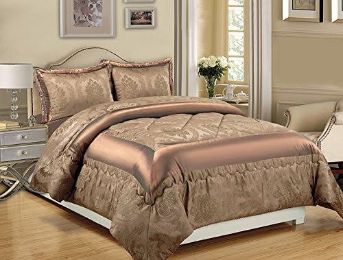Supreme Bedding 3PC (Piece) Jacquard Quilted Comforter Bedspread Bedding Set Including Pair of Matching Pillow Shams (Betty Caramel, King (240 x 260 CM))