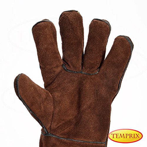 Kaminhandschuh, Grillhandschuh, Ofenhandschuh, Hitzeschutzhandschuh aus echtem Leder Farbe braun Größe L Temprix verschiedene Größen (L) - 4