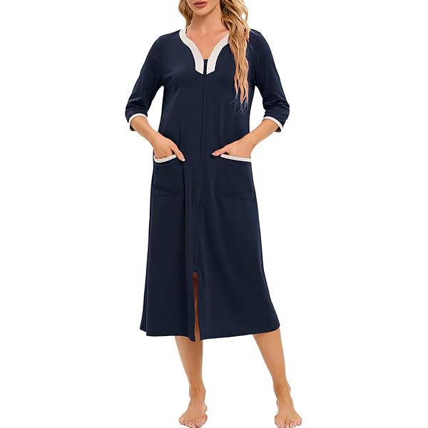 Undercover - Accappatoio da donna in morbido pile con cerniera, con bordo in raso, colore: viola, blu, lilla e rosa Blu (collare) 44-46