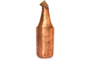DE KULTURE WORKS DeKulture Hand Hammered Pure Copper Water Bottle with Wooden Cork Lid (1 Liter) - Ayurvedic & Yoga Benefits, 3.5 x 9.5 (DH) Inches