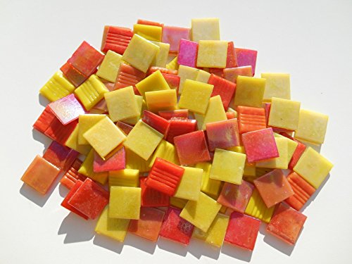 Mosaiksteine im sonnigen Mix 1000g Gelb Orange Rot irisierend lose Mosaik Steine zum Basteln - 2